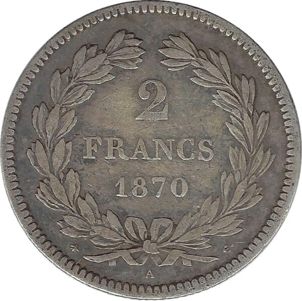 FRANCE 2 FRANCS CERES SANS LEGENDE 1870 A (Paris) TTB