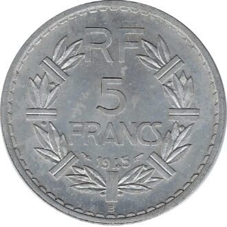 FRANCE 5 FRANCS LAVRILLIER Aluminium 1945 B TTB+