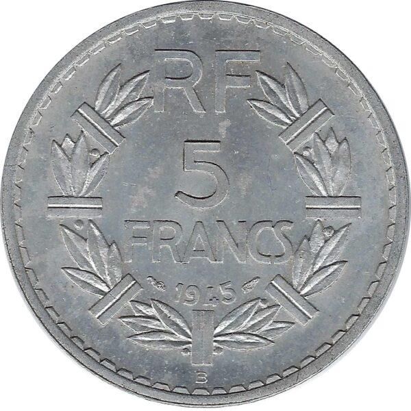 FRANCE 5 FRANCS LAVRILLIER Aluminium 1945 B TTB+
