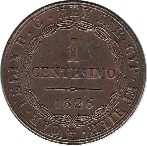 ITALIE (SARDAIGNE) 1 CENTESIMO 1826 P TTB+