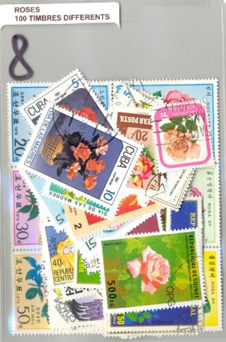 100 TIMBRES ROSES DIFFERENTS NEUF ET OBLITERES *8