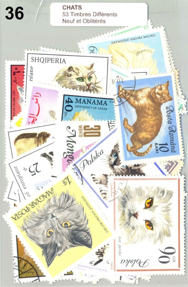 53 TIMBRES CHATS DIFFERENTS NEUF ET OBLITERES *36