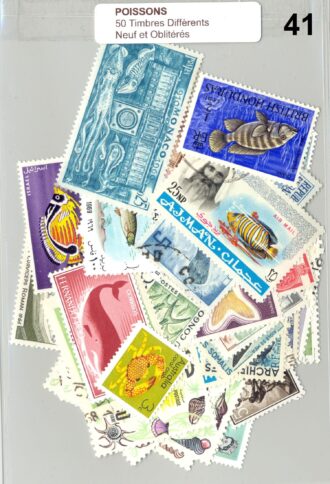50 TIMBRES POISSONS DIFFERENTS NEUF ET OBLITERES *41