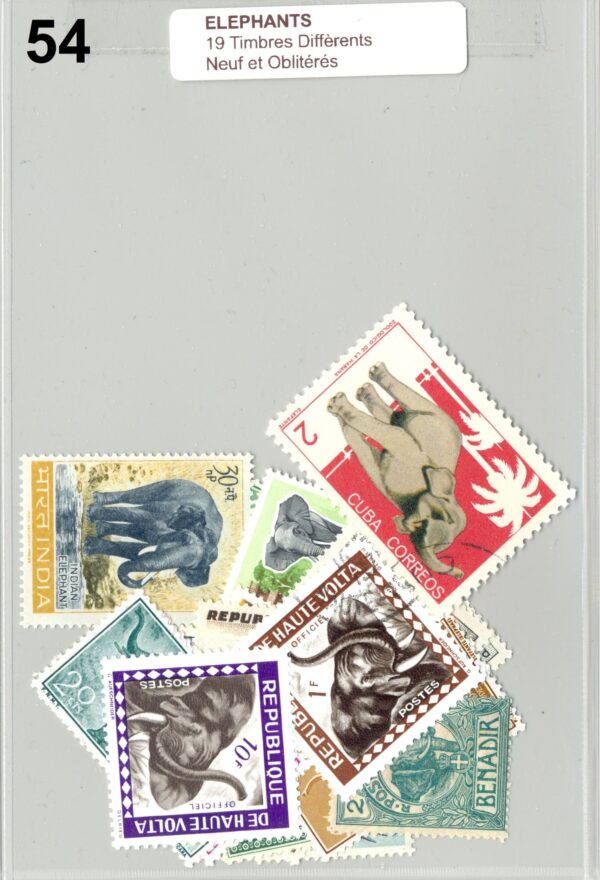 TIMBRES ELEPHANTS DIFFERENTS NEUF ET OBLITERES *54