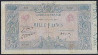 FRANCE 1000 FRANCS BLEU ET ROSE 6 JANVIER 1923 N.1625 TB+