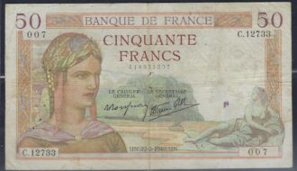 FRANCE 50 FRANCS CERES 22-2-1940 C.12733 TB+