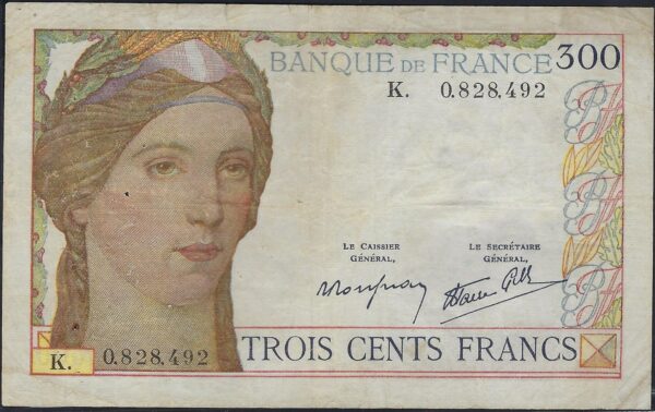 FRANCE 300 FRANCS - SERIE K - (06/10/1938) TB+