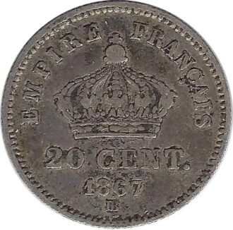 FRANCE 20 CENTIMES NAPOLEON III 1867 BB TB+ N2