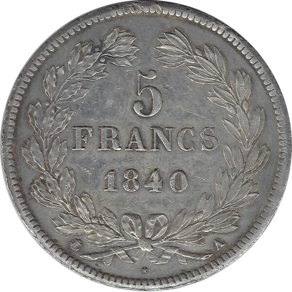 FRANCE 5 FRANCS LOUIS-PHILIPPE I 1840 A (Paris) TTB
