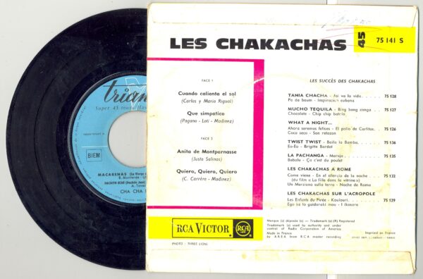 45 Tours LES CHAKACHAS "CUANDO CALIENTA EL SOL" / "ANITA DE MONTPARNASSE"