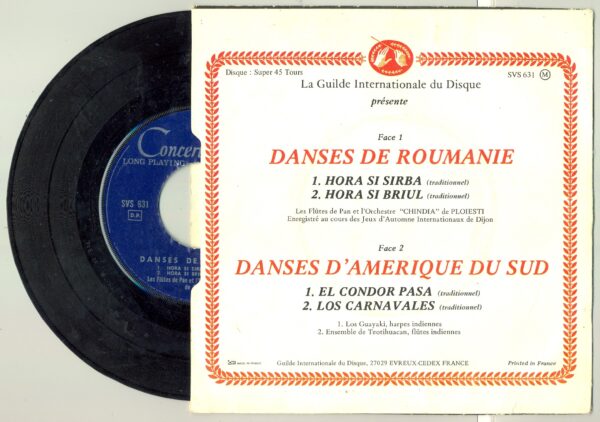 45 Tours PANORAMA FOLKLORIQUE "DANSES DE ROUMANIE" / "DANSE D'AMERIQUE DU SUD"
