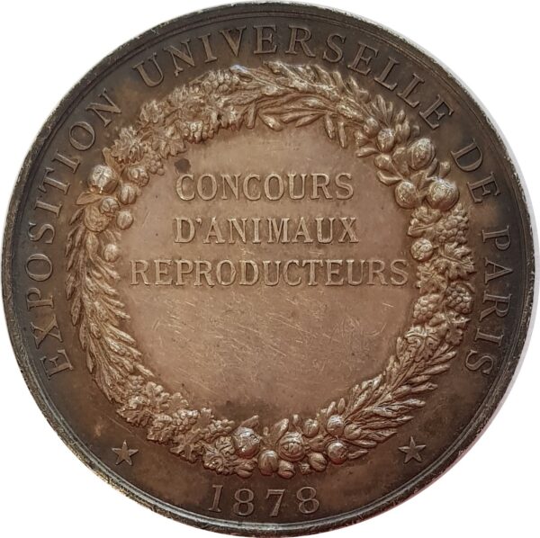 MEDAILLE - EXPOSITION UNIVERSELLE DE PARIS 1878 CONCOURS D'ANIMAUX REPRODUCTEURS TTB