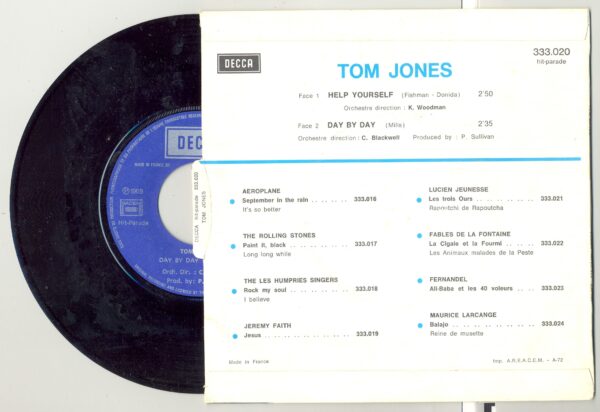 45 Tours TOM JONES "HELPS YOURSELF" / "DAY BY DAY"