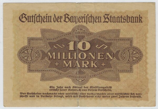 ALLEMAGNE ( MUNCHEN ) 10 MILLION MARK Nr 172504 01-08-1923 TTB