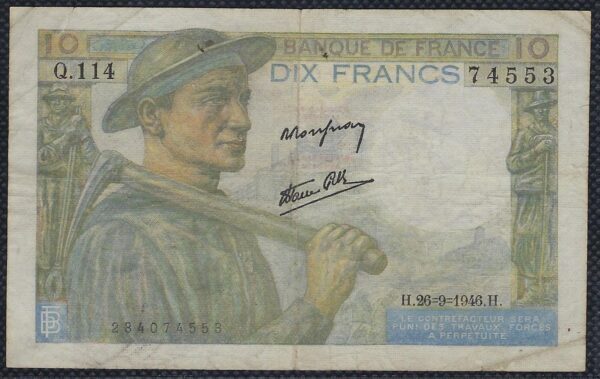 FRANCE 10 FRANCS MINEUR 26-9-1946 Q.114 TB+