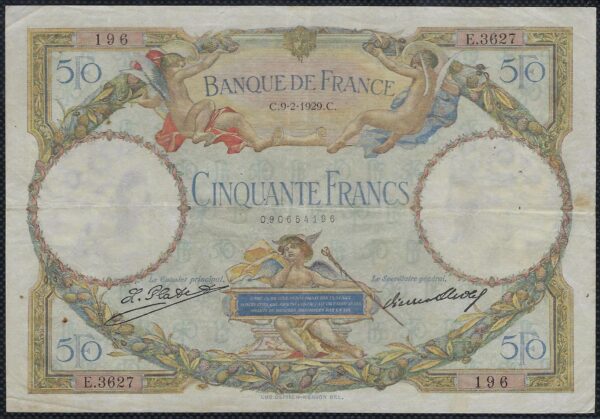 FRANCE 50 FRANCS L.O. MERSON 9-2-1929 E.3627 TTB