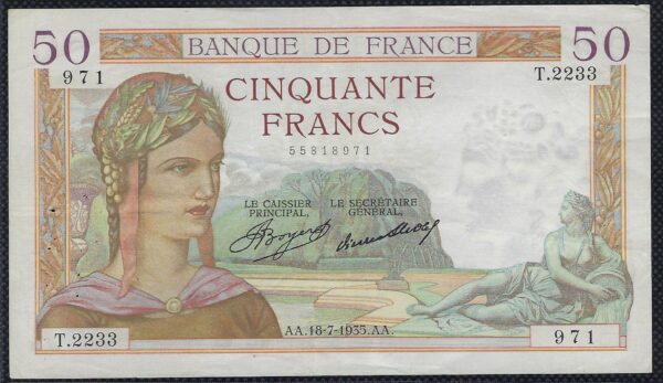 FRANCE 50 FRANCS CERES 18-7-1935 T.2233 TTB+