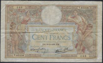 FRANCE 100 FRANCS MERSON SANS LOM 30-3-1939 T.65108 TB+