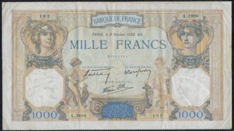 FRANCE 1000 FRANCS CERES ET MERCURE 6 OCTOBRE 1938 A.3986 TTB