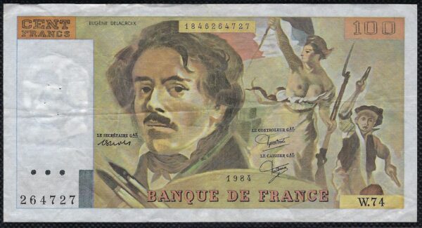 FRANCE 100 FRANCS DELACROIX 1984 SERIE W.74 TTB