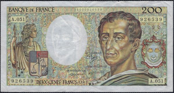 FRANCE 200 FRANCS MONTESQUIEU 1987 A.051 TTB