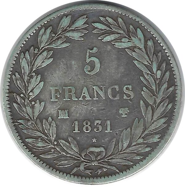 FRANCE 5 FRANCS LOUIS-PHILIPPE I 1831 MA (Marseille) TB+
