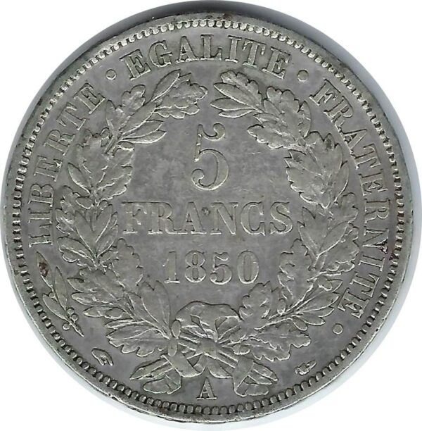 FRANCE 5 FRANCS CERES 1850 A (Paris) TTB