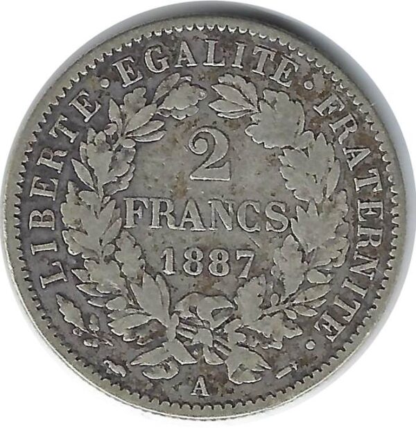 FRANCE 2 FRANCS CERES 1887 A TB+ N2