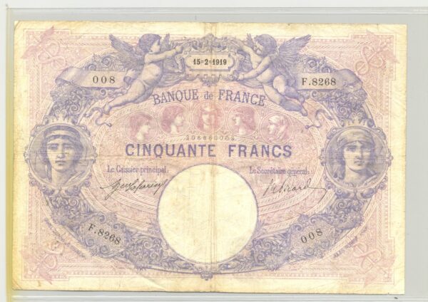 FRANCE 50 FRANCS SERIE F.8268 BLEU ET ROSE15 02 1919 TB+