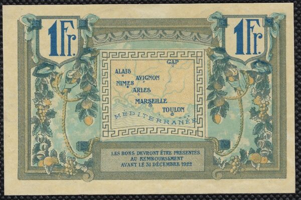 BILLET DE NECESSITE - REGION PROVENCALE 1 FRANC 31-12-1922 SERIE H TTB