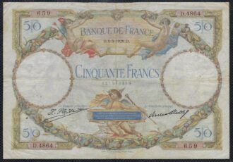 FRANCE 50 FRANCS L.O. MERSON 9-9-1929 D.4864 TB+