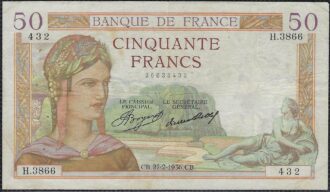 FRANCE 50 FRANCS CERES 27-2-1936 H.3866 TTB