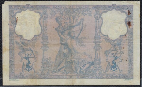 FRANCE 100 FRANCS BLEU ET ROSE 17-8-1907 O.4889 TB