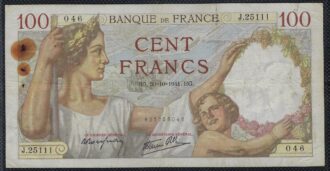FRANCE 100 FRANCS SULLY 30-10-1941 J.25111 TB+