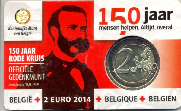 BELGIQUE 2014 2 EURO 150 ANS DE LA CROIX ROUGE COINCARD VERSION FRANCAISE