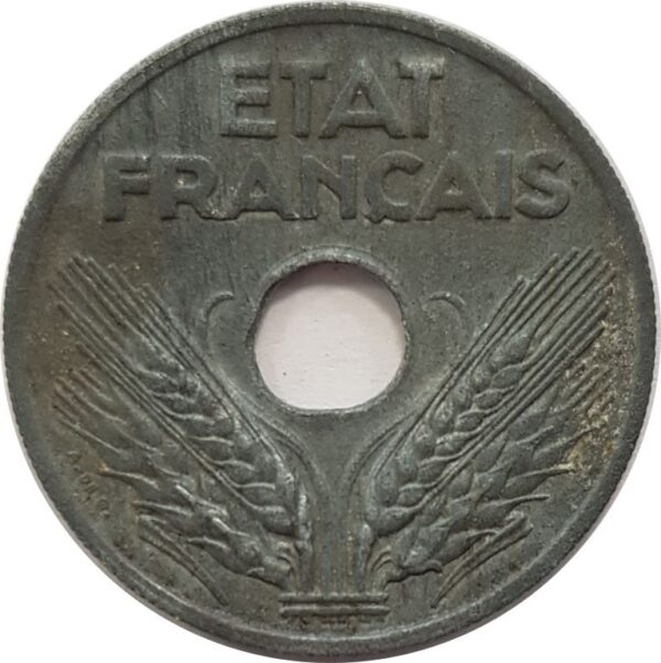 FRANCE 20 CENTIMES ZINC 1944 PEU TTB
