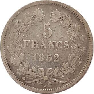 FRANCE 5 FRANCS LOUIS-PHILIPPE I 1832 D (Lyon) TB+