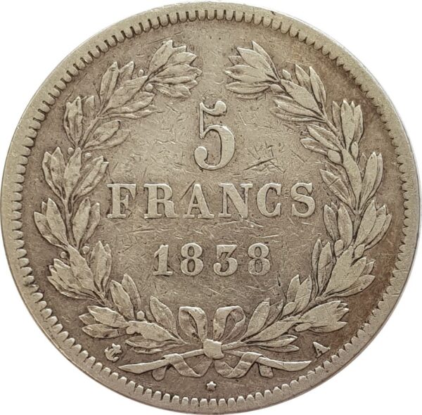FRANCE 5 FRANCS LOUIS-PHILIPPE I 1838 A (Paris) TB+