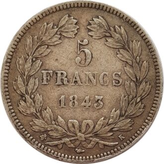 FRANCE 5 FRANCS LOUIS-PHILIPPE I 1843 K (Bordeaux) TB+