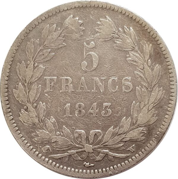 FRANCE 5 FRANCS LOUIS-PHILIPPE I 1843 W (Lille) TB+