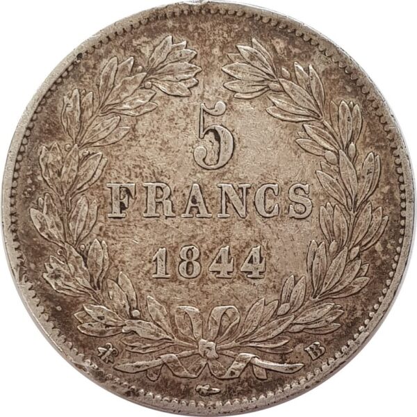 FRANCE 5 FRANCS LOUIS-PHILIPPE I 1844 BB (Strasbourg) TTB
