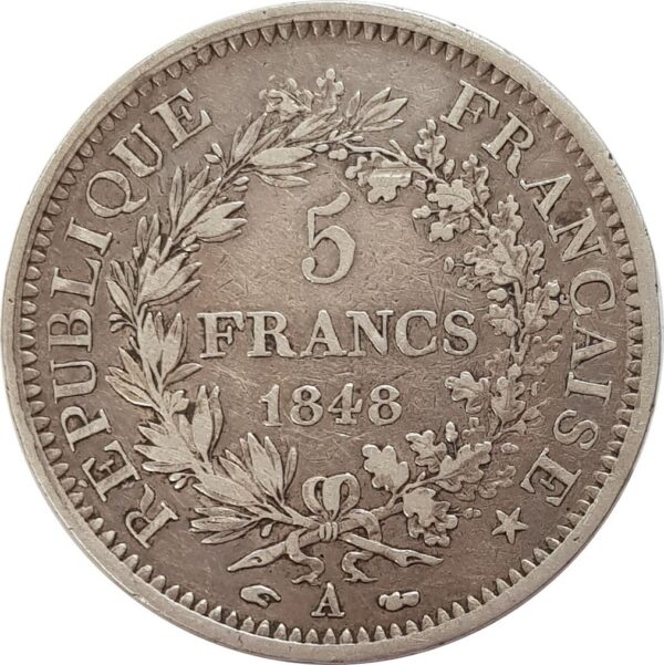FRANCE 5 FRANCS HERCULES 1848 A (Paris) TB+