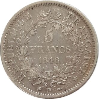 FRANCE 5 FRANCS HERCULES 1848 BB (Strasbourg) TB+