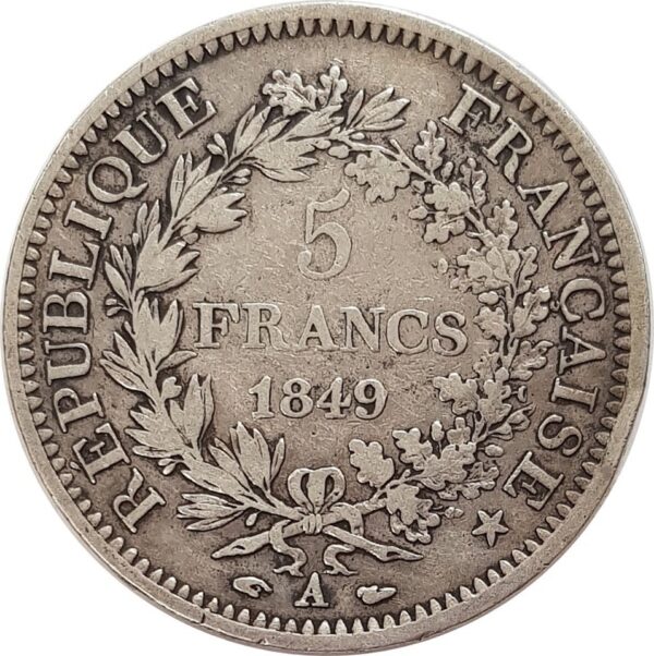 FRANCE 5 FRANCS HERCULES 1849 A (Paris) TB+