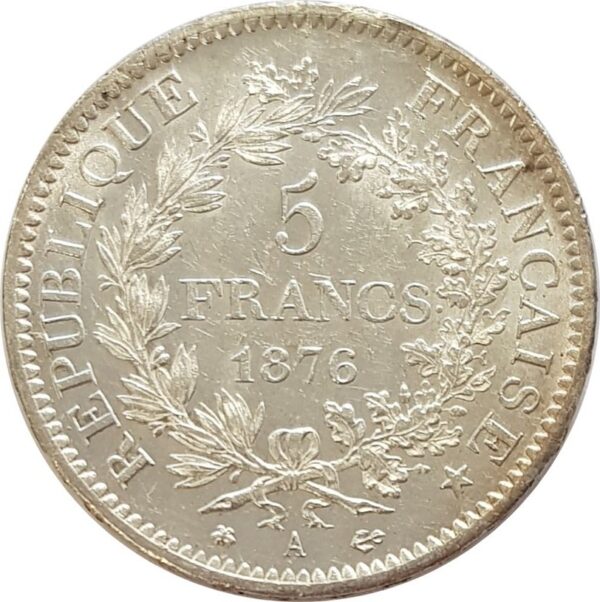 FRANCE 5 FRANCS HERCULE DUPRE 1876 A (Paris) TTB+
