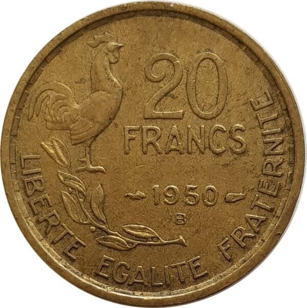 FRANCE 20 FRANCS GEORGES GUIRAUD 1950 4 faucilles TTB
