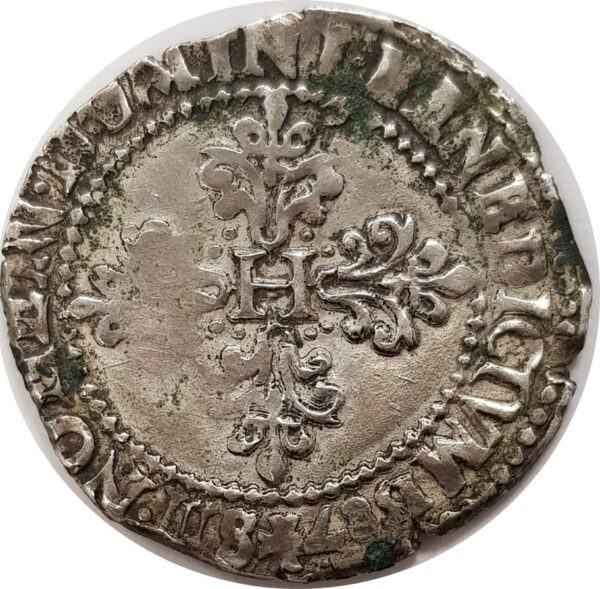HENRI III (1574-1589) DEMI FRANC COL PLAT 1587 F (point 7ème) TB+