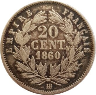 FRANCE 20 CENTIMES NAPOLEON III 1860 BB (Strasbourg) TTB