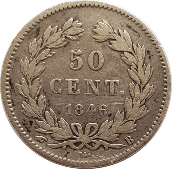 FRANCE 50 CENTIMES LOUIS PHILIPPE 1er 1846 B (Rouen) TB+