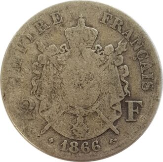 FRANCE 2 FRANCS NAPOLEON III 1866 BB (Strasbourg) B+